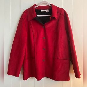 Alfred Dunner Jacket Blazer Women’s 18W Red Embroidered Black Trim Faux Suede